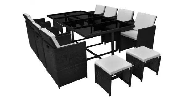 Set mobilier de exterior 13 piese, poliratan, negru