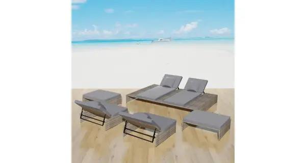 Set mobilier de exterior, 15 piese, poliratan, gri