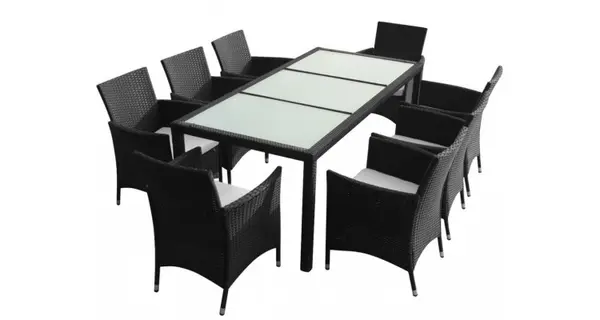 Set mobilier de exterior, 17 piese, poliratan, negru