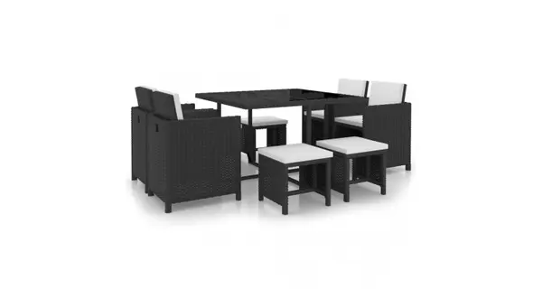 Set mobilier de exterior 21 piese, poliratan, negru