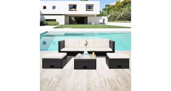 set mobilier de grădină, 12 piese, poliratan, negru