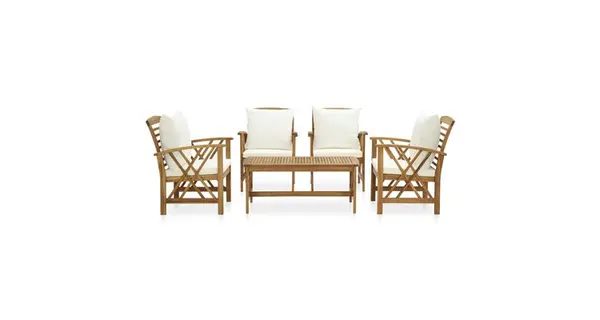 Set mobilier de gradina cu perne, 5 piese, lemn masiv de acacia