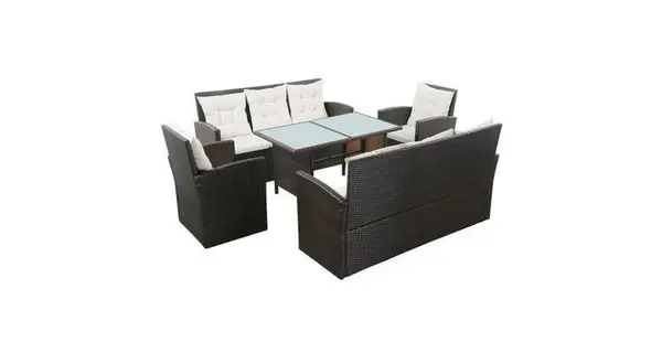 Set mobilier de gradina cu perne, maro, poliratan