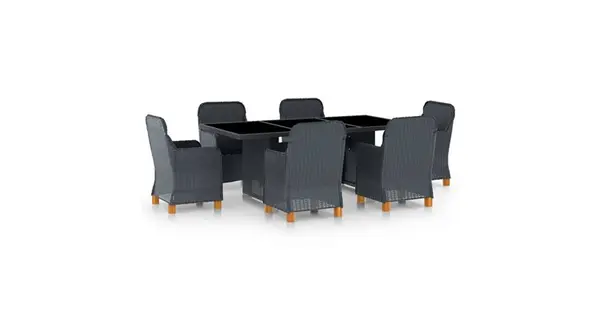 Set mobilier exterior cu perne, 7 piese, gri inchis, poliratan