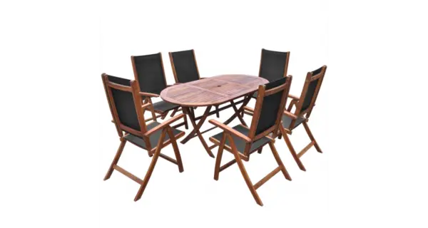 Set mobilier exterior din lemn de acacia, pliabil, sapte piese