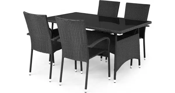 Set mobilier exterior poliratan cu masa si 4 Scaune PRESLEY negru