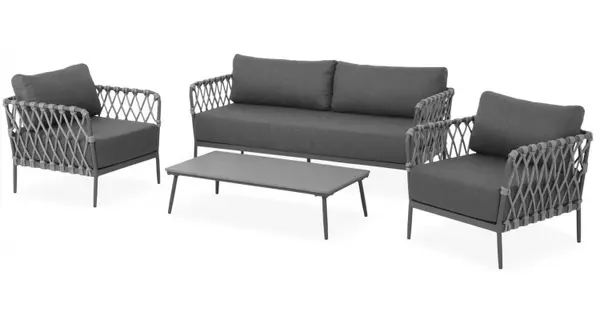 Set mobilier gradina, 2 fotolii, canapea si masuta MARRAKESH gri cu antracit