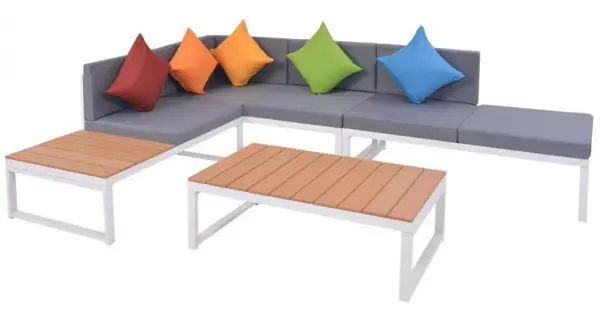Set mobilier grădină cu canapea de colț, 19 piese, aluminiu wpc