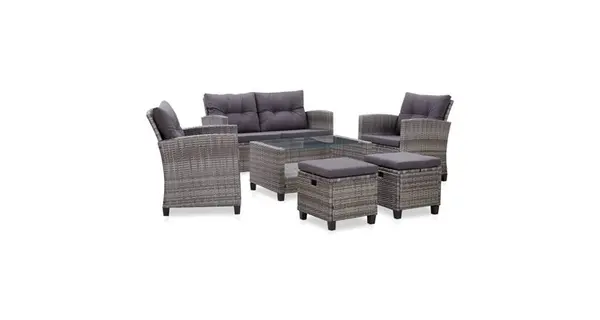 Set mobilier gradina cu perne, 6 piese, gri inchis, poliratan