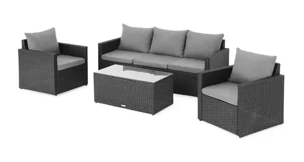 Set mobilier gradina poliratan cu 2 fotolii, canapea si masuta gri MARTI