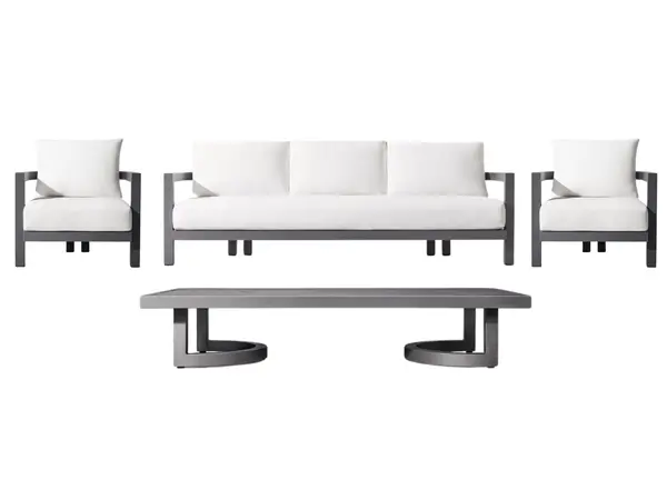 Set mobilier gradina Virtuoso SET PARMA, aluminiu, 1 canapea 3 locuri, 2 fotolii, masa, perne incluse, alb