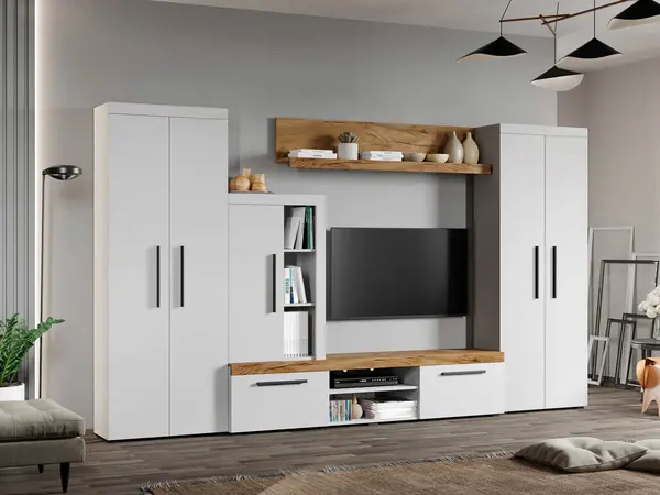 Set Mobilier Living Alb cu Stejar Auriu-Olaf-C02