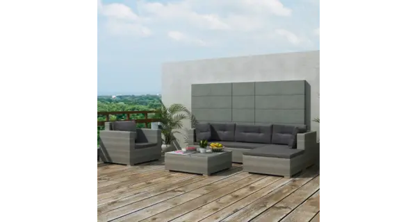 Set mobilier pentru gradina din poliratan, 17 piese, Gri