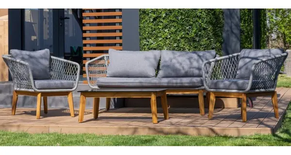 Set mobilier premium de gradina Dubai Rope, lemn, gri