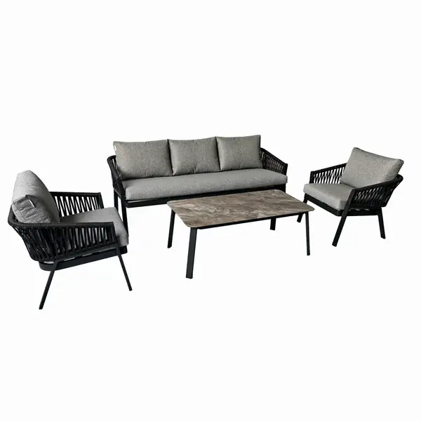 Set mobilier terasa/gradina KLUGMEISTER KJFT3407, 4 piese cu cadru de aluminiu, perne incluse, culoare gri