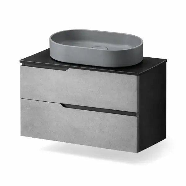 Set moblier baie cu blat 60 cm Bari si lavoar din compozit, gri mat Terra