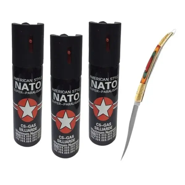 Set model spaniol 18 cm si trei sprayuri cu piper, auto-aparare, 90 ml