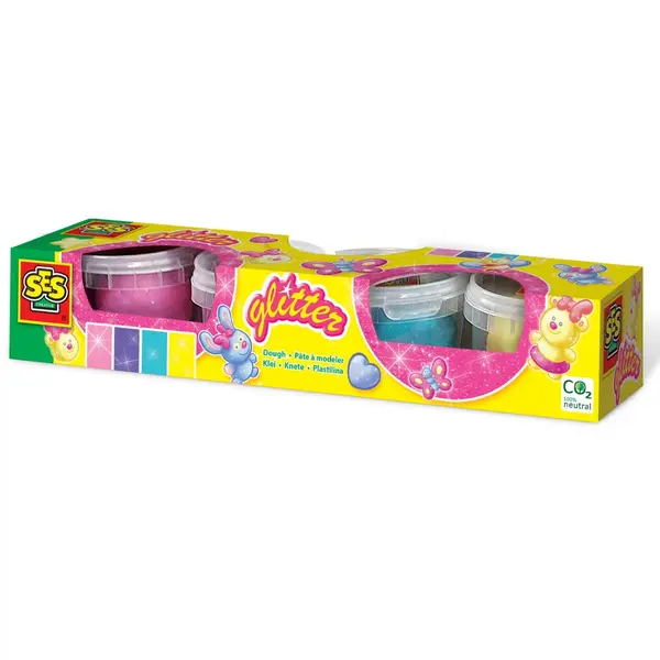 Set modelaj Plastilina cu sclipici, colorata, 4 culori x 90 gr.