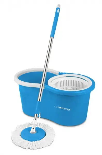 Set mop rotativ Esperanza Perfect Clean EHS005 cu galeata si storcator rotire 360 grade (Alb/Albastru)