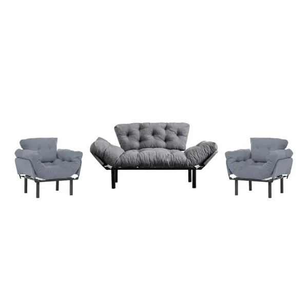 Set NITTA 2-1-1, canapea extensibila 3 locuri si 2 fotolii extensibile, gri