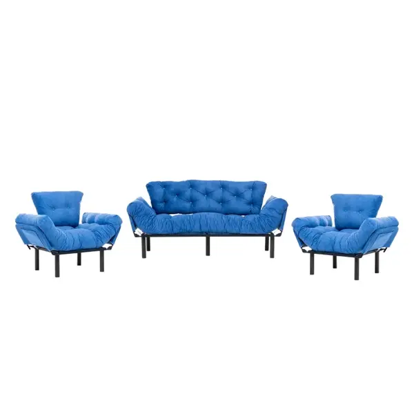 Set NITTA 3-1-1, canapea extensibila 3 locuri si 2 fotolii extensibile, albastru