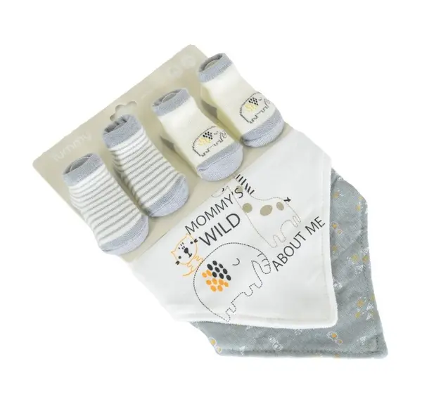 Set nou nascut cu 2 bavete si 2 perechi de sosete Cangaroo Tummy Albastru