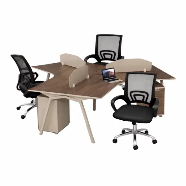 Set Nova 3 & FlexiPro - Birou operational cu dulapuri integrate, 3 posturi si Scaun de birou ergonomic