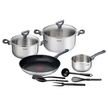 Set oale de 11 piese Tefal Daily Cook, 2 oale cu capac 20/24 cm, tigaie 28 cm, cratita 16 cm, 5 ustensile