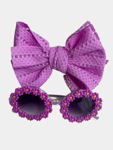 Set Ochelari de Soare pentru Fetite, Model Floricele Vesele, Marime Universala - Mov