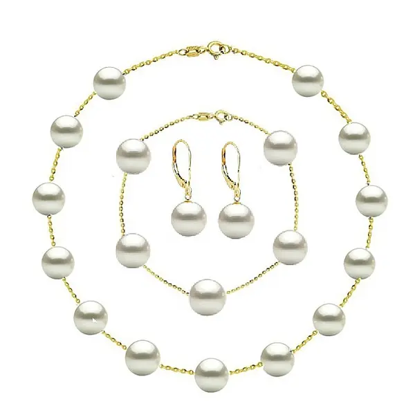 Set Office Perle Albe 7-8 mm - Colier, Bratara E i Cercei, Aur Galben 14K KASKADDA