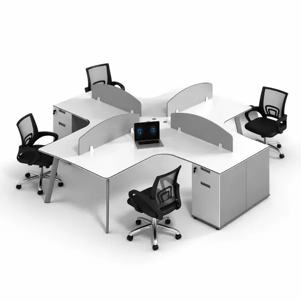 Set OptiSpace & FlexiPro - Birou operational cu 4 posturi,dulapuri integrate si Scaun de birou ergonomic