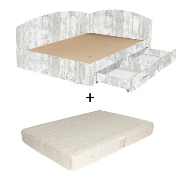 Set Pat Colt Alma, cu 2 sertare, pin antichizat + Saltea superortopedica, 160x200 cm