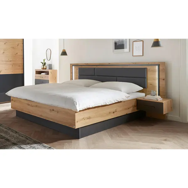 Set Pat Cu Noptiere, gri, stejar Artisan