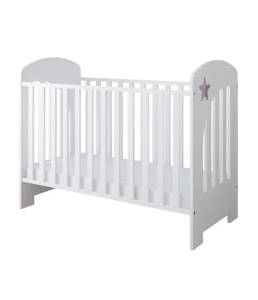 Set Patut din lemn 120x60cm cu somiera reglabila pe 3 nivele de inaltime,margine din silicon pentru protectie dintisori Little Star Pink + Saltea cu husa detasabila 10 cm grosime Nichiduta Cocos Comfort +