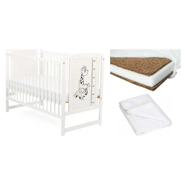 Set Patut din lemn, Saltea Cocos Confort II, Protectie impermeabila Qmini