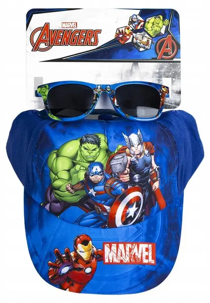 Set pentru copii Cerda - Avengers, pălărie și ochelari de soare, 53 cm