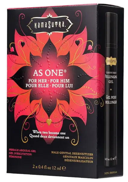 Set pentru cupluri Kamasutra - AS ONE, gel stimulant pentru ea, gel desensibilizant pentru el, 2 x 12 ml