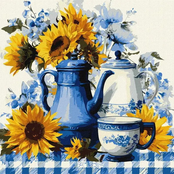 Set pentru pictură după numere Ideyka - Cafenea însorită, 40 x 40 cm