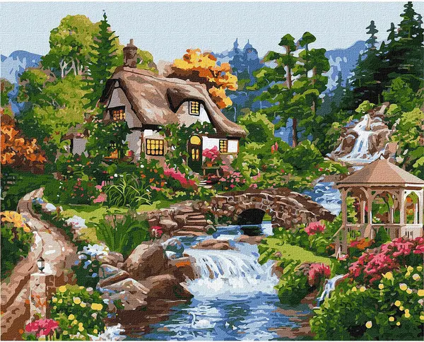 Set pentru pictură după numere Ideyka - Casă de țară, 40 x 50 cm