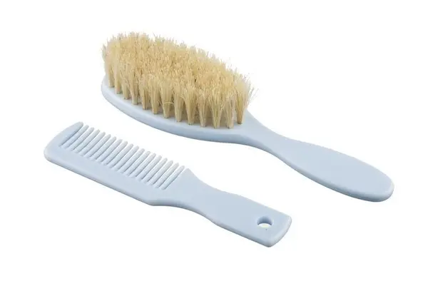 Set perie de par si pieptene Akuku cu peri naturali Bufnita Albastru