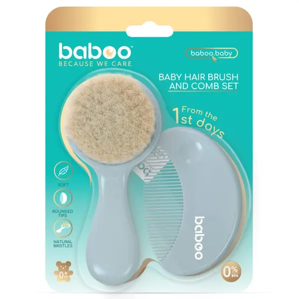 Set perie si pieptene bebe Baboo Albastru 0 luni+
