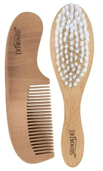 Set perie si pieptene din lemn Dr. Brown's