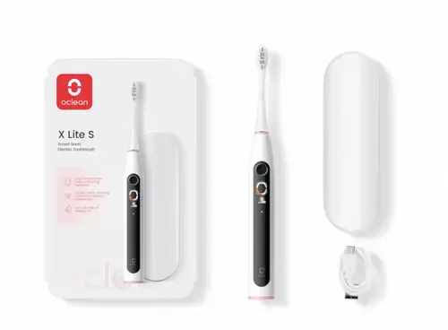 Set Periuta de dinti electrica sonica Oclean X Lite, Motor Maglev 72.000 RPM, 5 moduri periaj, Autonomie pana la 40 zile, Waterproof IPX7, Carcasa calatorie (Gri)