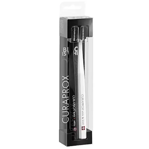 Set Periute de Dinti, Curaprox, White and Black, 5100, Curatare Delicata, Peri Moi, pentru Gingii Sensibile, Culori Alb si Negru, 2 buc