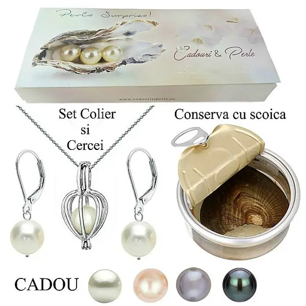 Set Perla Surpriza cu Cercei Business Albi