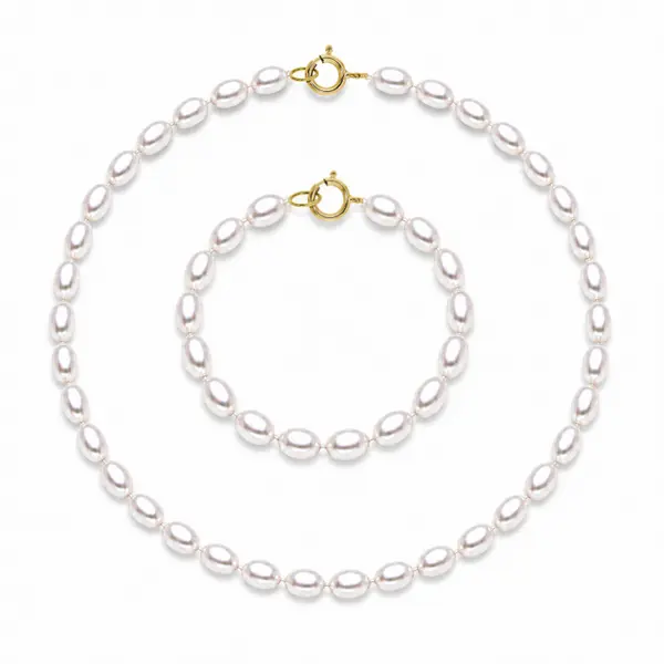 Set Perle AA+ Ovale - Colier E i Bratara cu Aur 14K E i Perle Naturale Albe 4 6 mm KASKADDA