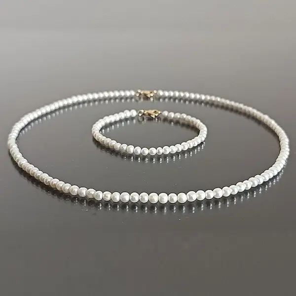 Set Perle AAA - Colier si Bratara cu Aur 14K, Perle Naturale Rare 3-4 mm KASKADDA