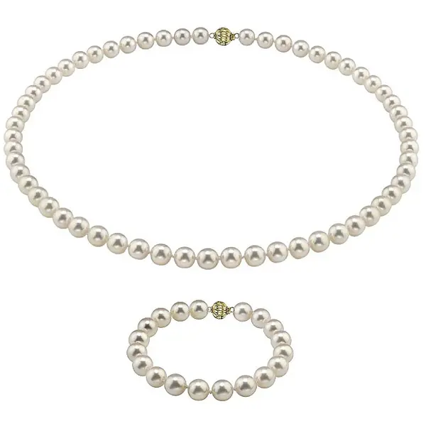 Set Perle AAA Rare - Colier E i Bratara cu Aur Galben 14K, Perle Akoya Japoneze7-7,5 mm KASKADDA