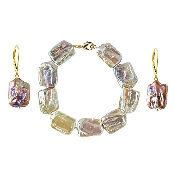 Set Perle Baroque Multicolore - Bratara si Cercei, Aur Galben 14K KASKADDA