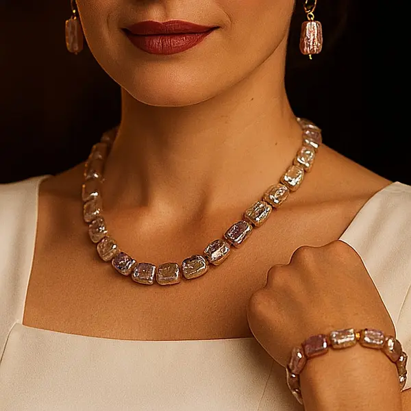 Set Perle Baroque Multicolore - Colier, Bratara E i Cercei, Aur Galben 14K KASKADDA